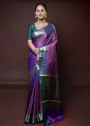 Blue Dupion Silk Saree With Blouse Piece