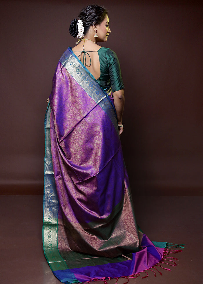 Blue Dupion Silk Saree With Blouse Piece