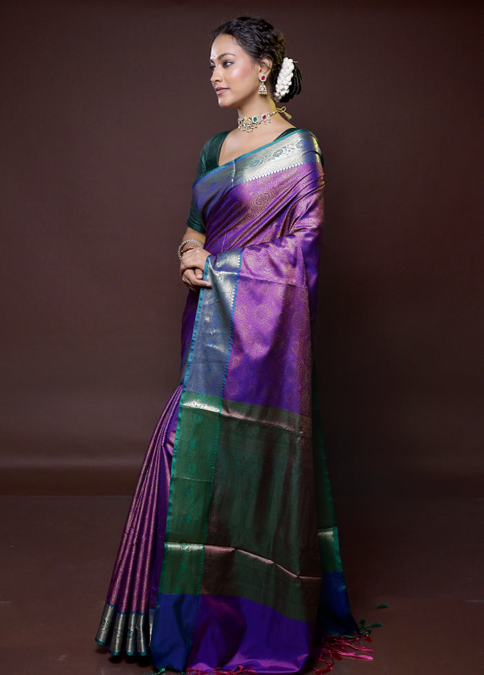 Blue Dupion Silk Saree With Blouse Piece