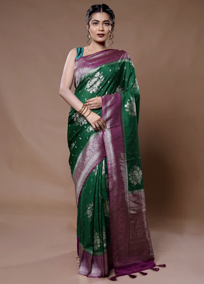 Green Dupion Silk Saree With Blouse Piece - Indian Silk House Agencies