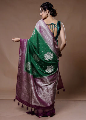 Green Dupion Silk Saree With Blouse Piece - Indian Silk House Agencies