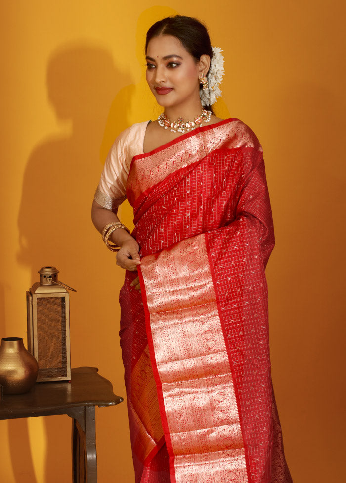 Maroon Kanjivaram Pure Silk Saree With Blouse Piece - Indian Silk House Agencies