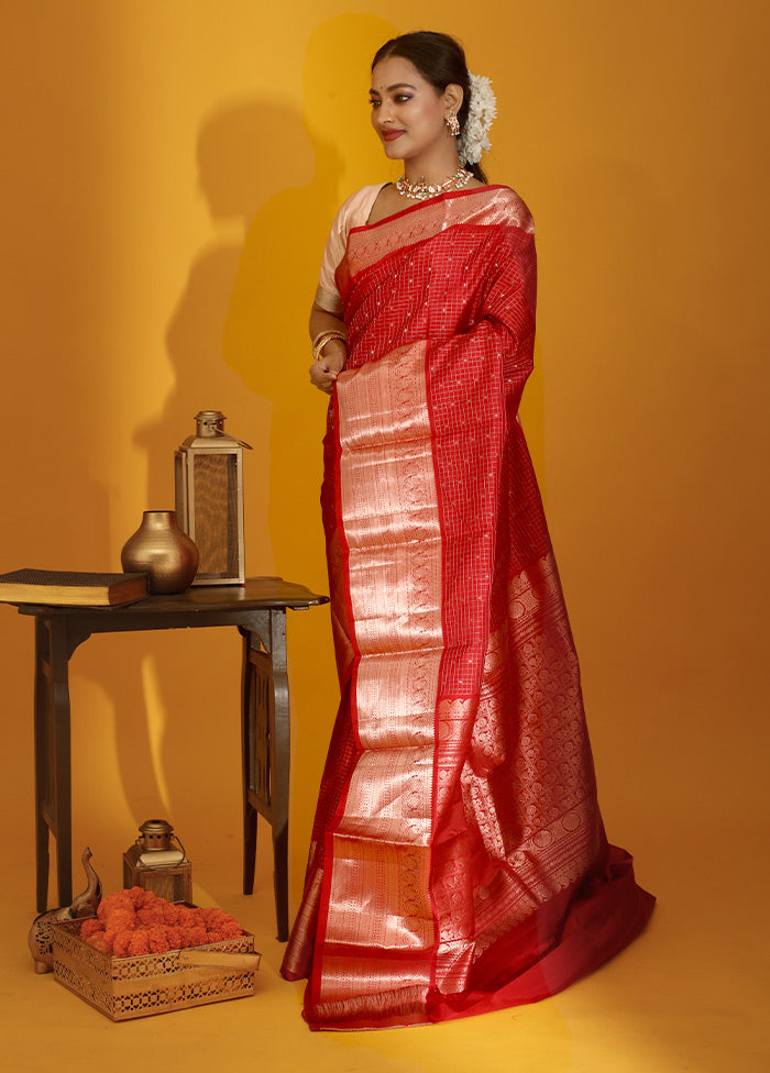 Maroon Kanjivaram Pure Silk Saree With Blouse Piece - Indian Silk House Agencies