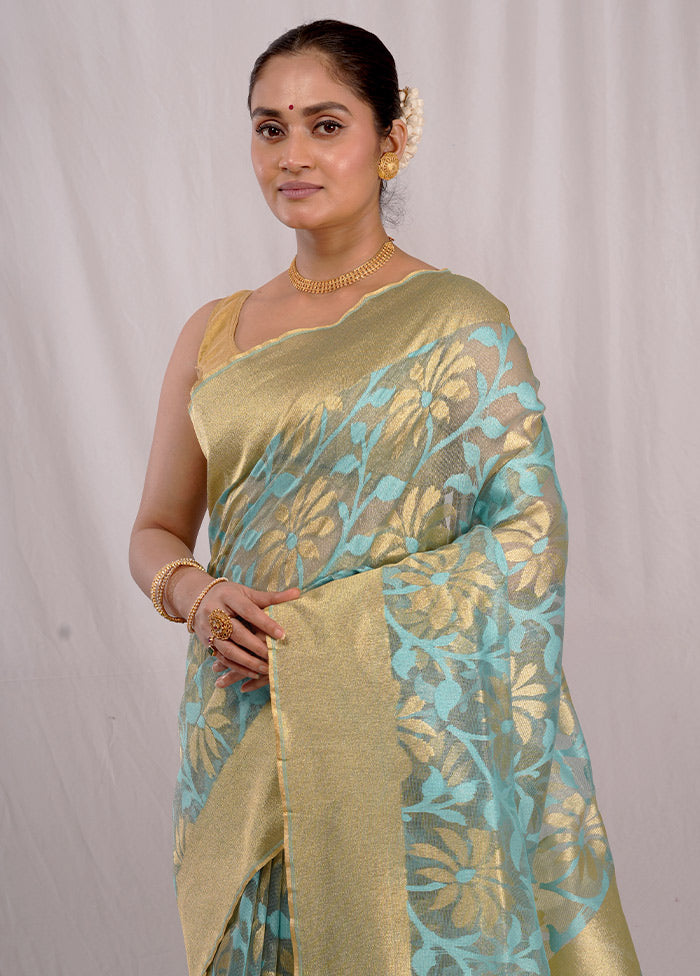 Blue Net Saree With Blouse Piece - Indian Silk House Agencies