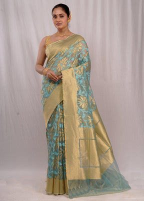 Blue Net Saree With Blouse Piece - Indian Silk House Agencies