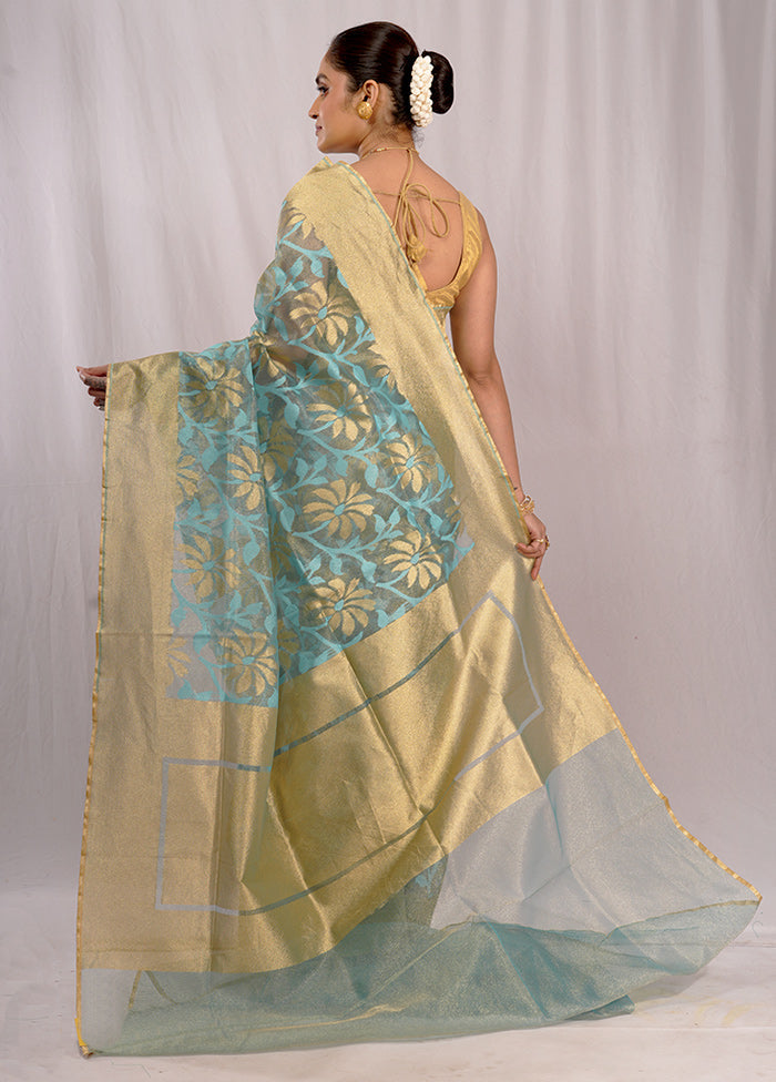 Blue Net Saree With Blouse Piece - Indian Silk House Agencies