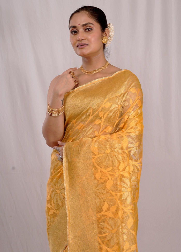 Yellow Net Saree With Blouse Piece - Indian Silk House Agencies