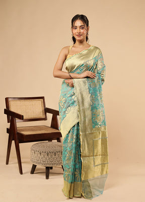 Blue Net Saree With Blouse Piece