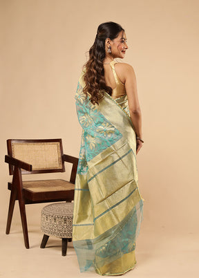 Blue Net Saree With Blouse Piece
