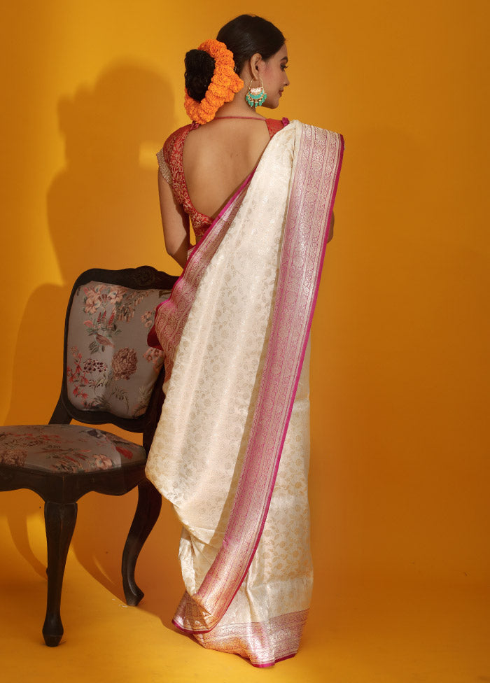 Cream Banarasi Pure Silk Saree With Blouse Piece - Indian Silk House Agencies