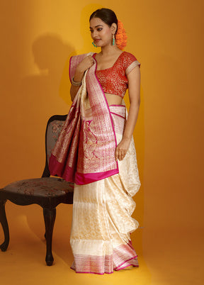 Cream Banarasi Pure Silk Saree With Blouse Piece - Indian Silk House Agencies