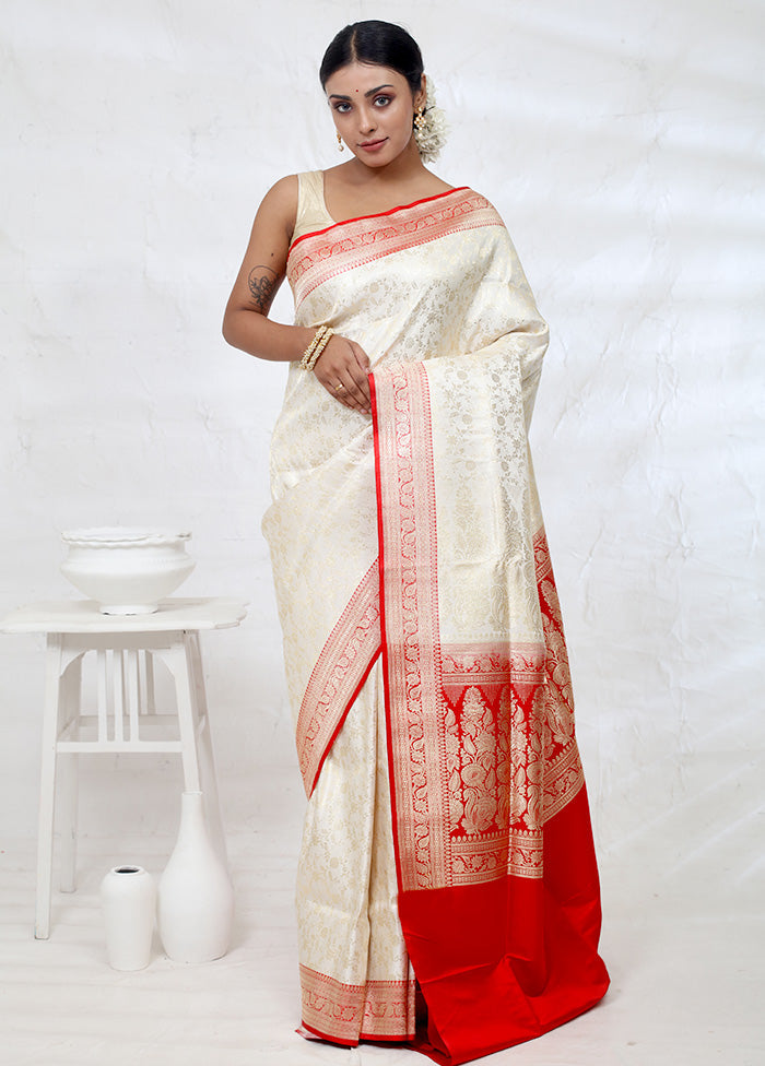 Cream Banarasi Pure Silk Saree With Blouse Piece - Indian Silk House Agencies