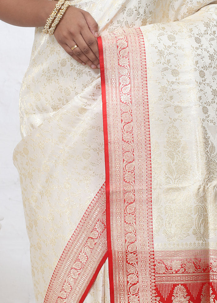 Cream Banarasi Pure Silk Saree With Blouse Piece - Indian Silk House Agencies