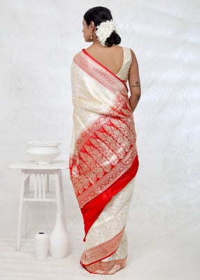 Cream Banarasi Pure Silk Saree With Blouse Piece - Indian Silk House Agencies