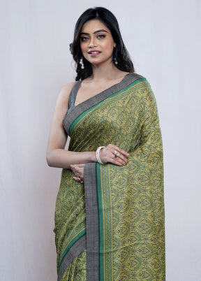 Green Tussar Silk Saree With Blouse Piece - Indian Silk House Agencies