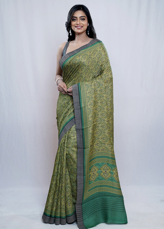 Green Tussar Silk Saree With Blouse Piece - Indian Silk House Agencies