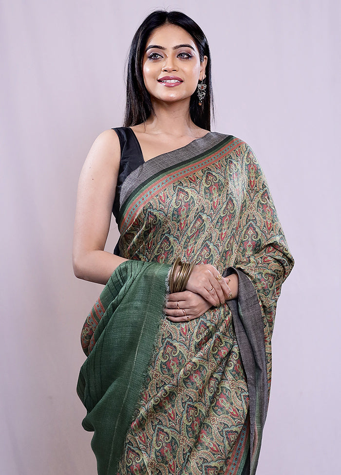 Green Tussar Silk Saree With Blouse Piece - Indian Silk House Agencies