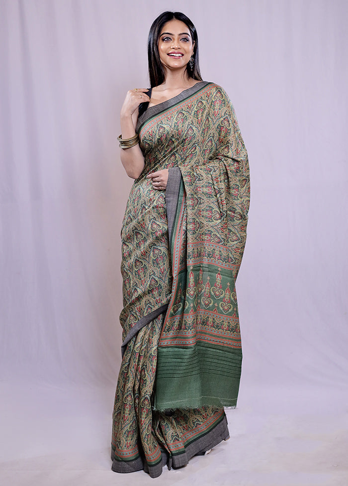 Green Tussar Silk Saree With Blouse Piece - Indian Silk House Agencies