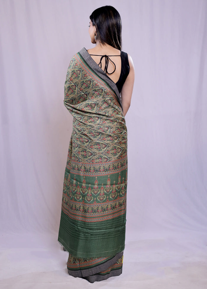 Green Tussar Silk Saree With Blouse Piece - Indian Silk House Agencies