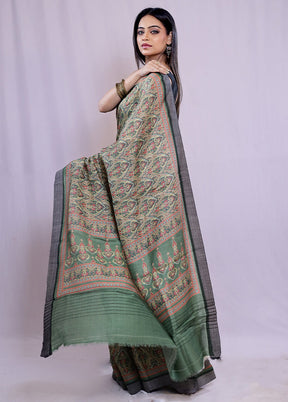 Green Tussar Silk Saree With Blouse Piece - Indian Silk House Agencies