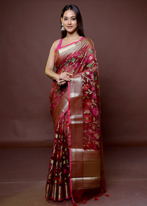 Maroon Organza Saree With Blouse Piece