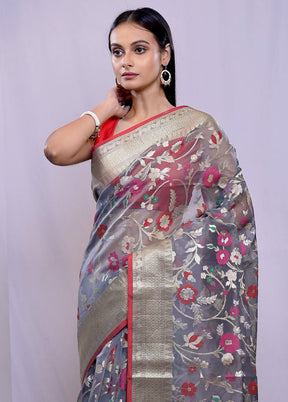 Grey Organza Saree With Blouse Piece - Indian Silk House Agencies