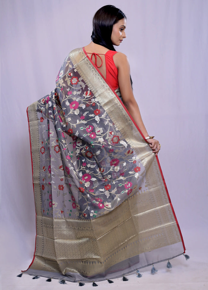 Grey Organza Saree With Blouse Piece - Indian Silk House Agencies