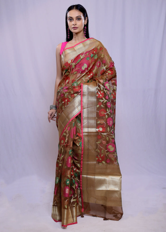 Maroon Organza Saree With Blouse Piece - Indian Silk House Agencies