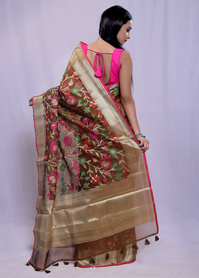 Maroon Organza Saree With Blouse Piece - Indian Silk House Agencies