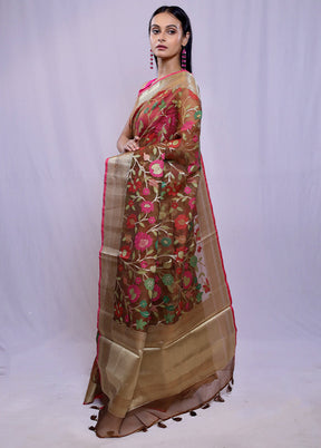 Maroon Organza Saree With Blouse Piece - Indian Silk House Agencies