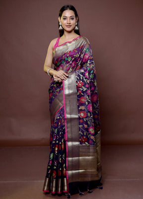 Blue Organza Saree With Blouse Piece