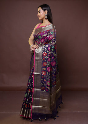 Blue Organza Saree With Blouse Piece