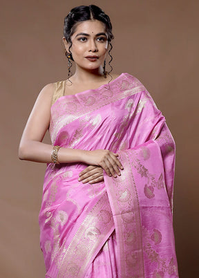 Pink Dupion Silk Saree With Blouse Piece - Indian Silk House Agencies