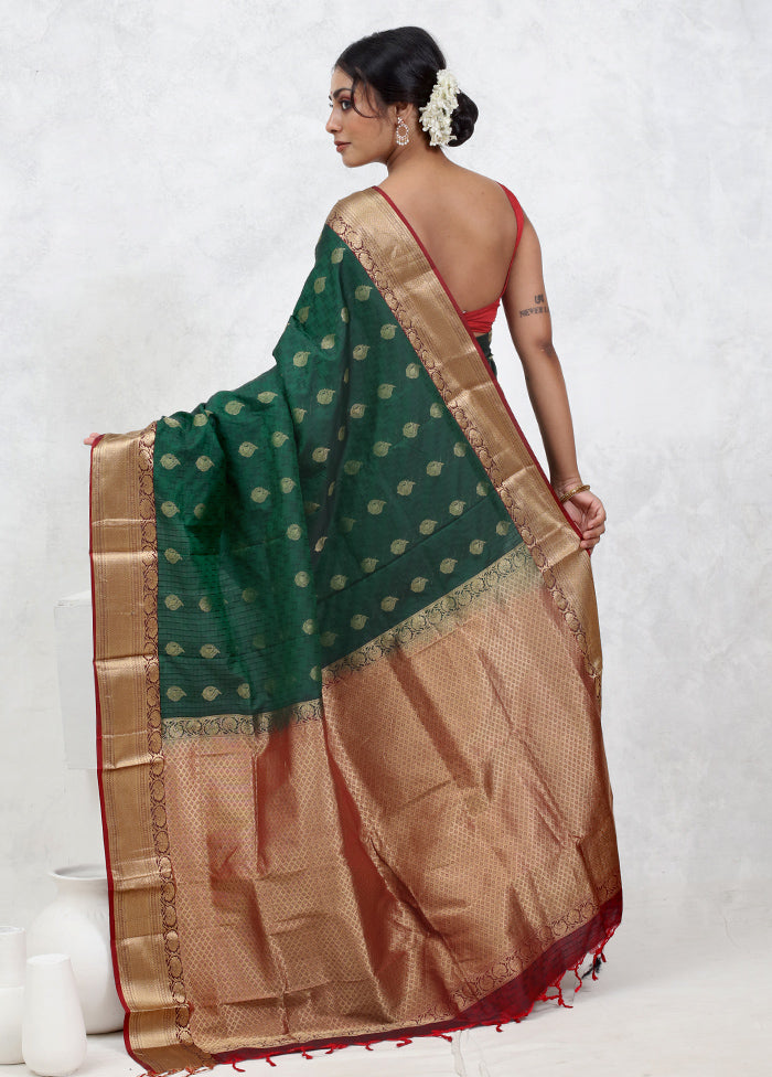 Green Kanjivaram Silk Saree With Blouse Piece