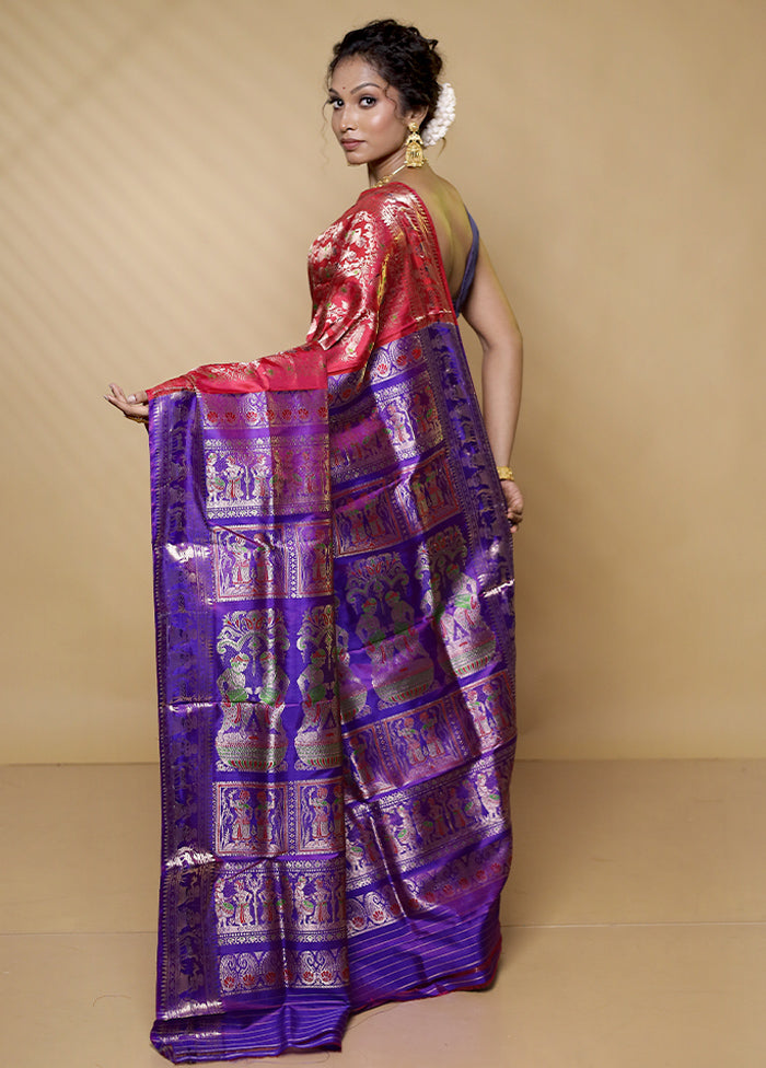 Red Handloom Baluchari Pure Silk Saree With Blouse Piece