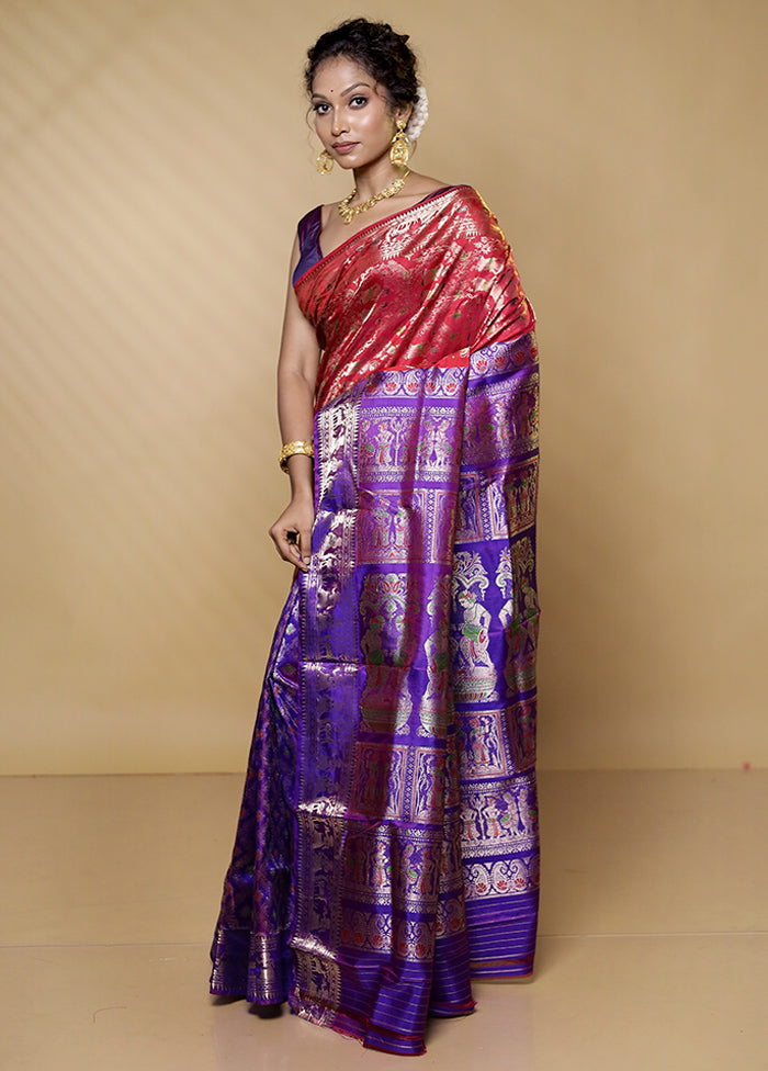 Red Handloom Baluchari Pure Silk Saree With Blouse Piece