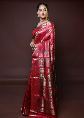 Red Handloom Baluchari Pure Silk Saree With Blouse Piece