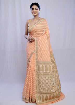 Peach Cotton Saree With Blouse Piece - Indian Silk House Agencies