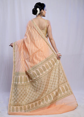 Peach Cotton Saree With Blouse Piece - Indian Silk House Agencies