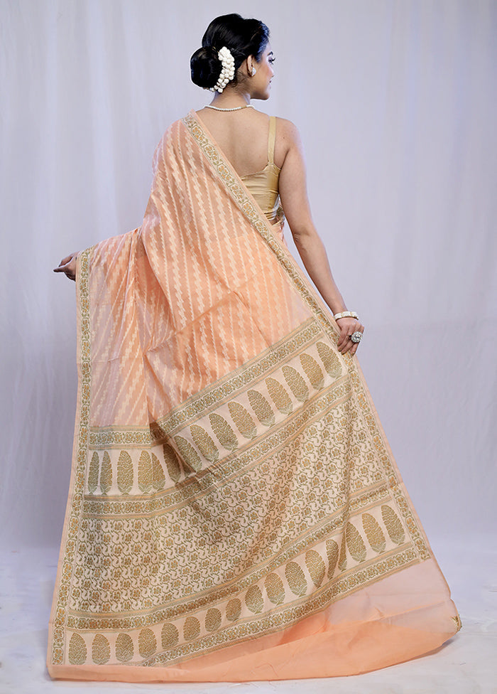 Peach Cotton Saree With Blouse Piece - Indian Silk House Agencies