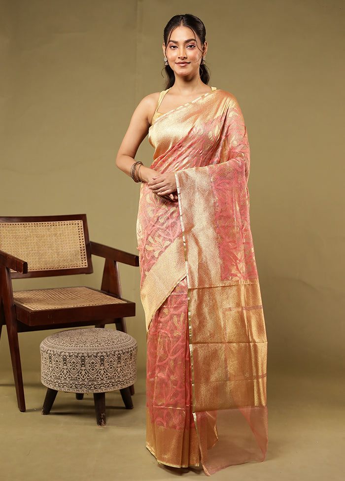 Pink Net Saree With Blouse Piece