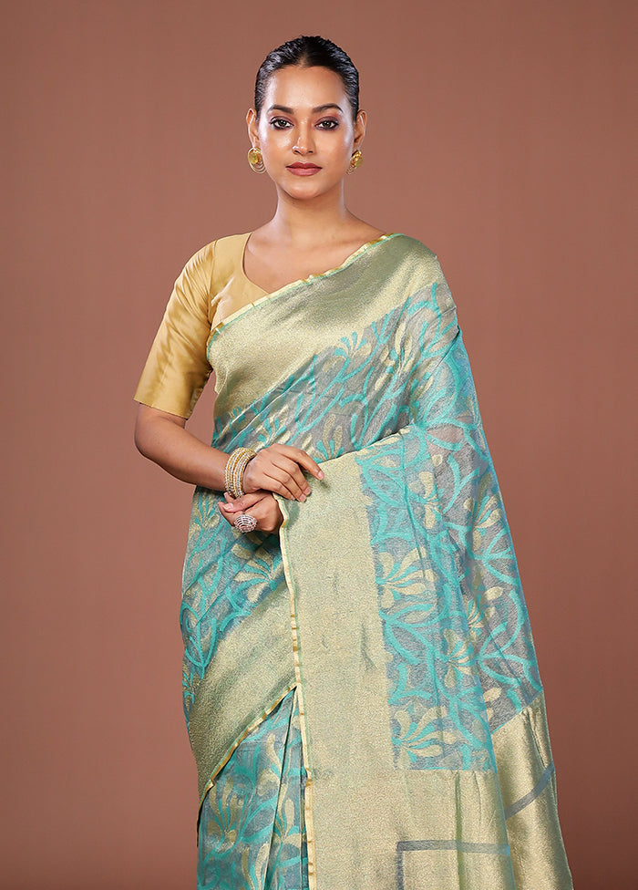 Blue Net Saree With Blouse Piece