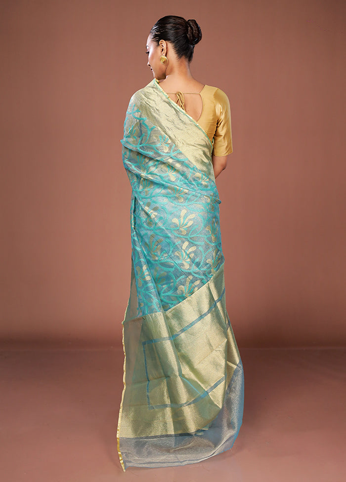 Blue Net Saree With Blouse Piece