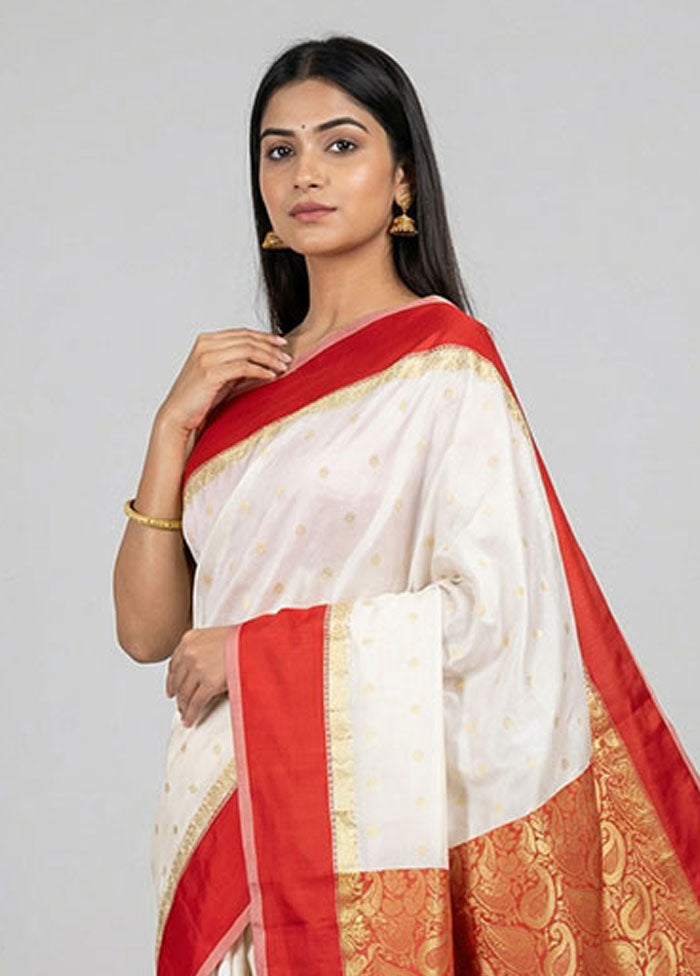 White Dupion Silk Saree With Blouse Piece