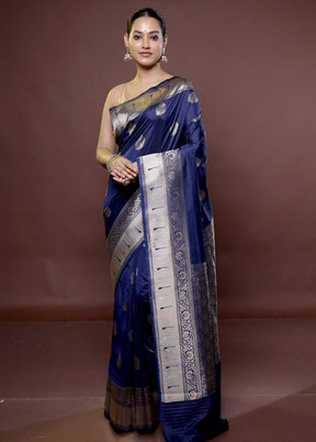 Blue Katan Silk Saree With Blouse Piece