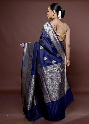 Blue Katan Silk Saree With Blouse Piece