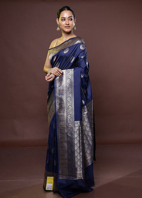 Blue Katan Silk Saree With Blouse Piece