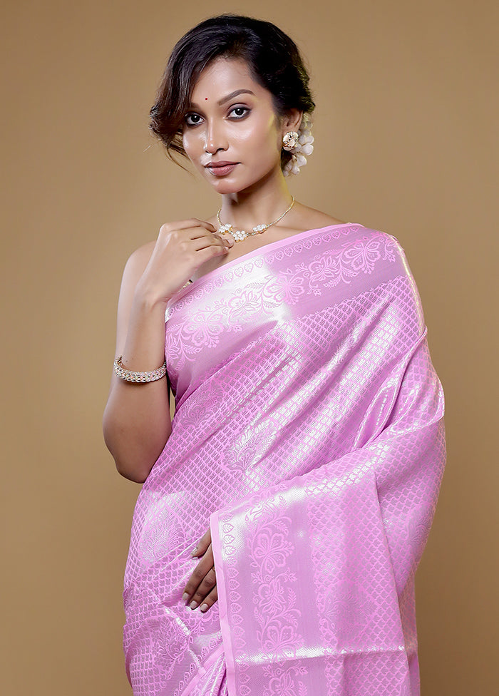 Pink Kora Silk Saree With Blouse Piece