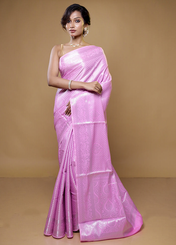 Pink Kora Silk Saree With Blouse Piece