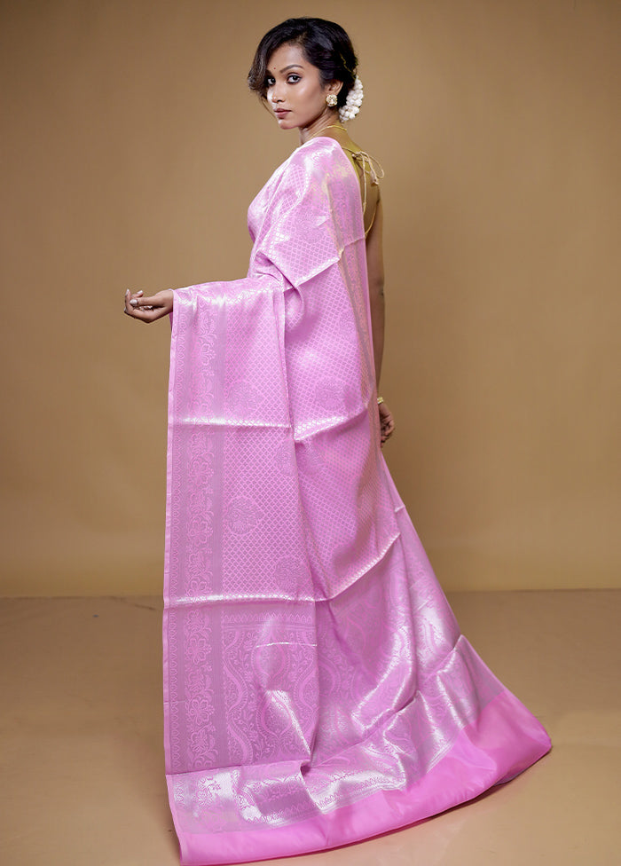 Pink Kora Silk Saree With Blouse Piece